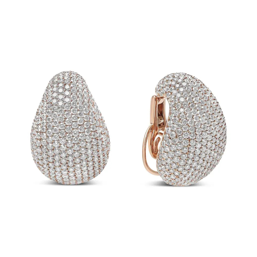 18K Rose Gold 13 1/5 Cttw Micro-Pave Diamond Sculptural Design Statement Omega Back Earrings (G-H Color, SI1-SI2 Clarity) - Bijoux-NYC Direct
