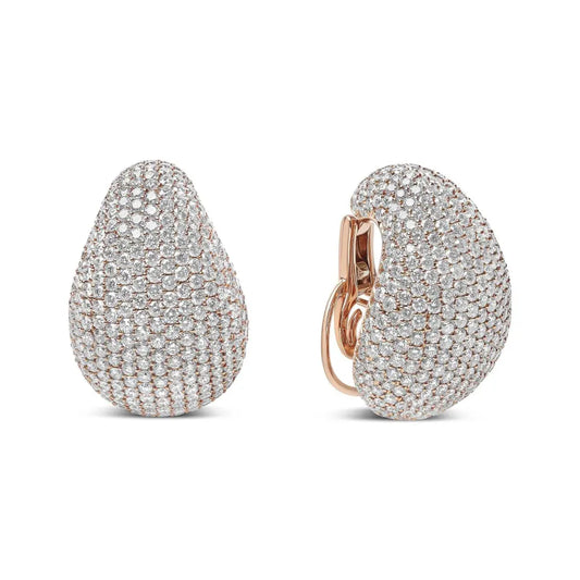 18K Rose Gold 13 1/5 Cttw Micro-Pave Diamond Sculptural Design Statement Omega Back Earrings (G-H Color, SI1-SI2 Clarity) - Bijoux-NYC Direct