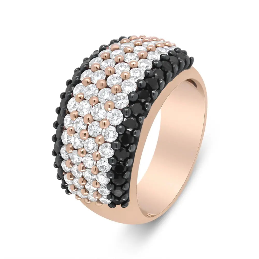 18k rose gold 2 1/5 cttw black and white diamond 6 row band ring bijoux-nyc direct