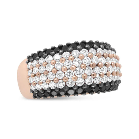 18K Rose Gold 2 1/5 Cttw Black and White Diamond 6 Row Band Ring (F-G and Black Color, VS1-VS2 Clarity) - Bijoux-NYC Direct