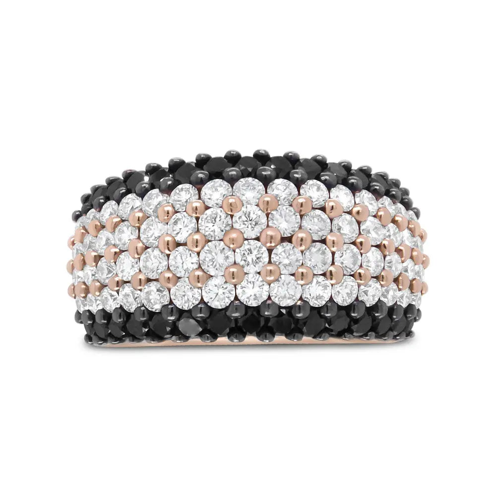 18K Rose Gold 2 1/5 Cttw Black and White Diamond 6 Row Band Ring (F-G and Black Color, VS1-VS2 Clarity) - Bijoux-NYC Direct