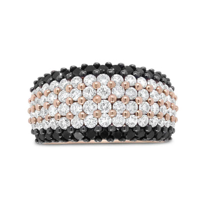 18K Rose Gold 2 1/5 Cttw Black and White Diamond 6 Row Band Ring (F-G and Black Color, VS1-VS2 Clarity) - Bijoux-NYC Direct