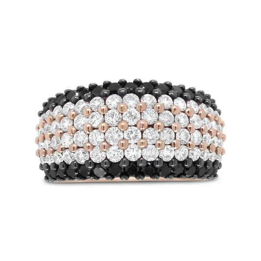 18K Rose Gold 2 1/5 Cttw Black and White Diamond 6 Row Band Ring (F-G and Black Color, VS1-VS2 Clarity) - Bijoux-NYC Direct