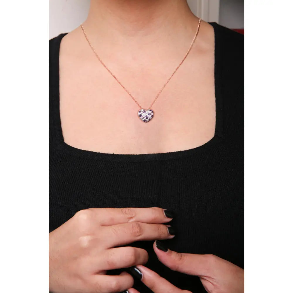 18k rose gold 3/4 cttw diamond and amethyst heart pendant necklace bijoux-nyc direct