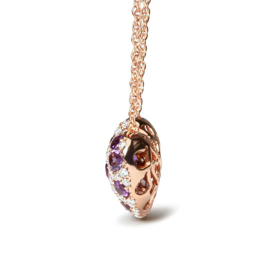 18K Rose Gold 3/4 Cttw Diamond and Purple Amethyst Cluster Heart Shape 18" Pendant Necklace (G-H Color, SI1-SI2 Clarity) - Bijoux-NYC Direct