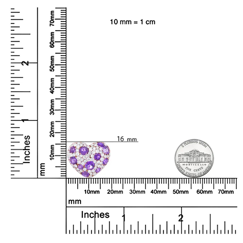 18K Rose Gold 3/4 Cttw Diamond and Purple Amethyst Cluster Heart Shape 18" Pendant Necklace (G-H Color, SI1-SI2 Clarity) - Bijoux-NYC Direct