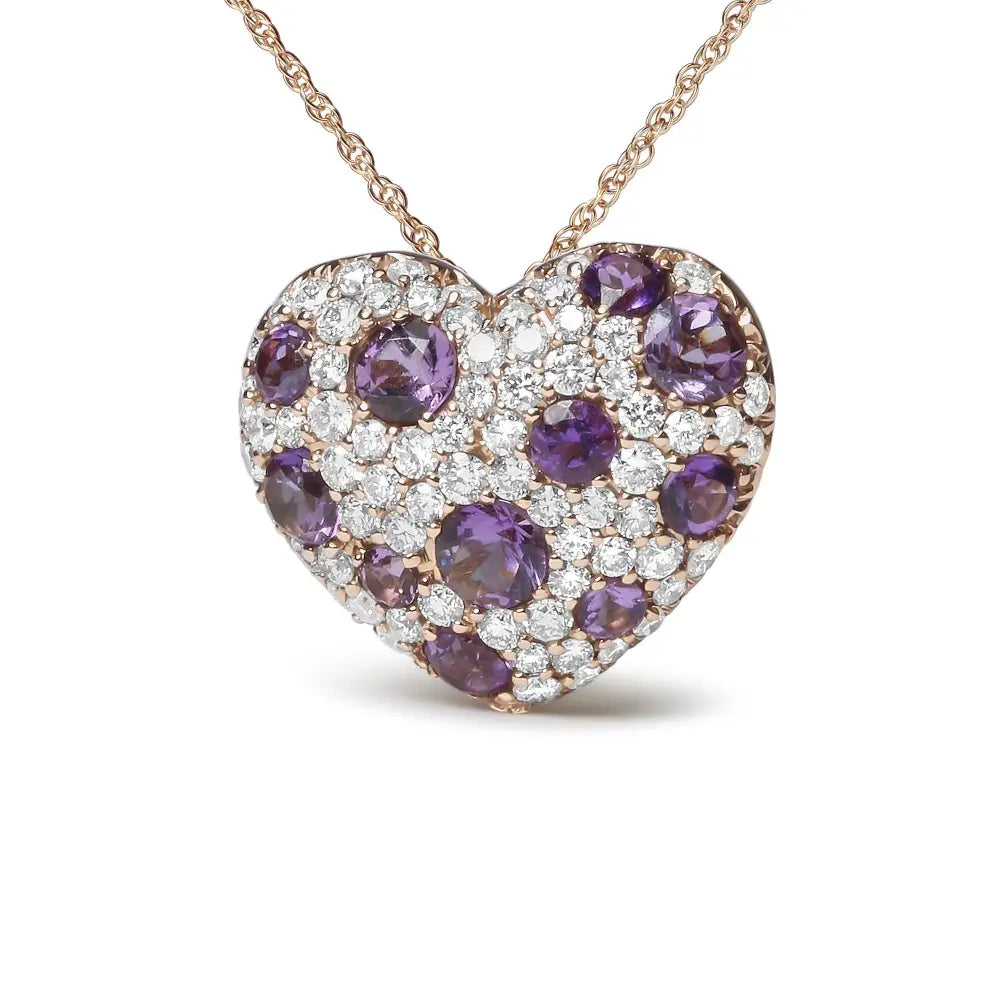 18k rose gold 3/4 cttw diamond and amethyst heart pendant necklace bijoux-nyc direct