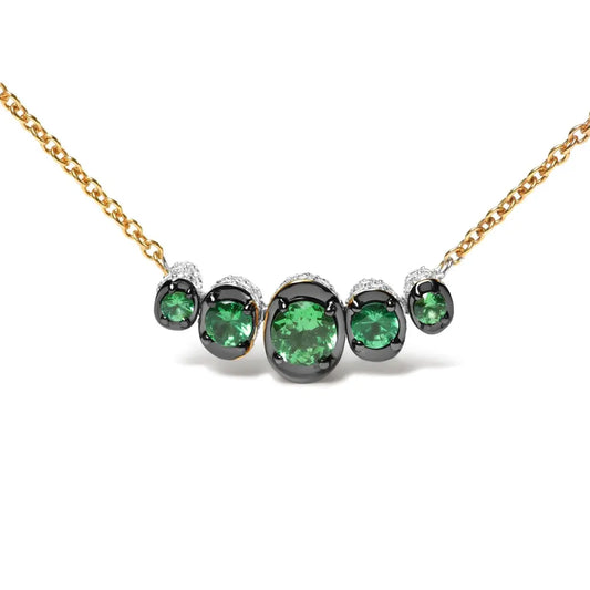 18K Rose Gold 3/4 Cttw Pave Diamonds and Graduated Green Tsavorite Gemstone Curved Bar Choker Necklace (G-H Color, SI1-SI2 Clarity) - Adjustable up to 14" - 16.5" - Bijoux-NYC Direct