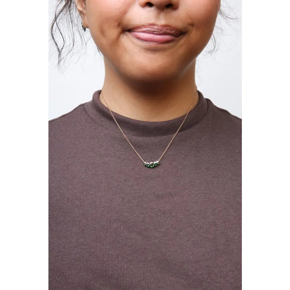 18k rose gold diamond and green tsavorite graduated curved choker necklace bijoux-nyc direct