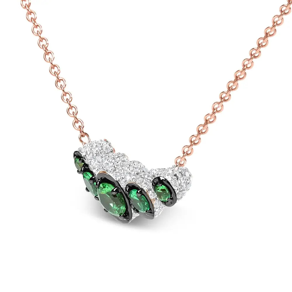 18k rose gold diamond and green tsavorite graduated curved choker necklace bijoux-nyc direct