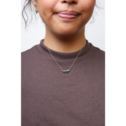 18K Rose Gold 3/4 Cttw Pave Diamonds and Graduated Green Tsavorite Gemstone Curved Bar Choker Necklace (G-H Color, SI1-SI2 Clarity) - Adjustable up to 14" - 16.5" - Bijoux-NYC Direct