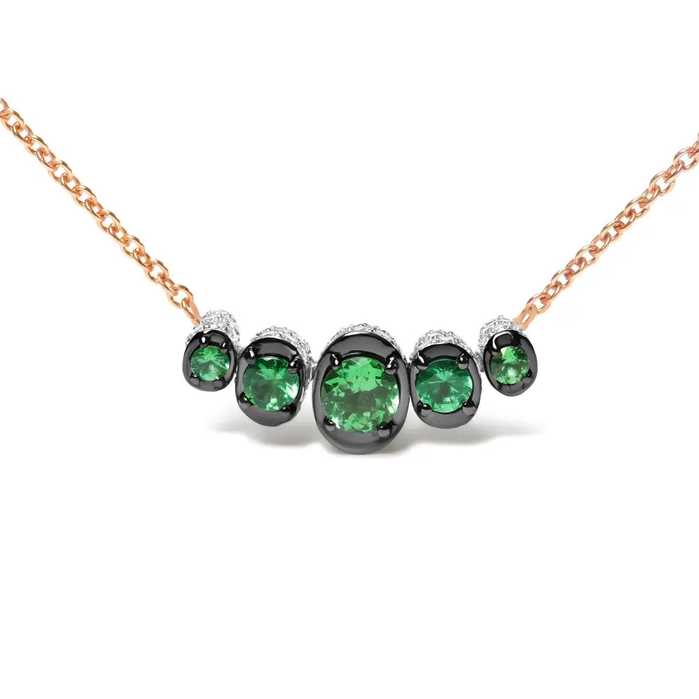 18k rose gold diamond and green tsavorite graduated curved choker necklace bijoux-nyc direct