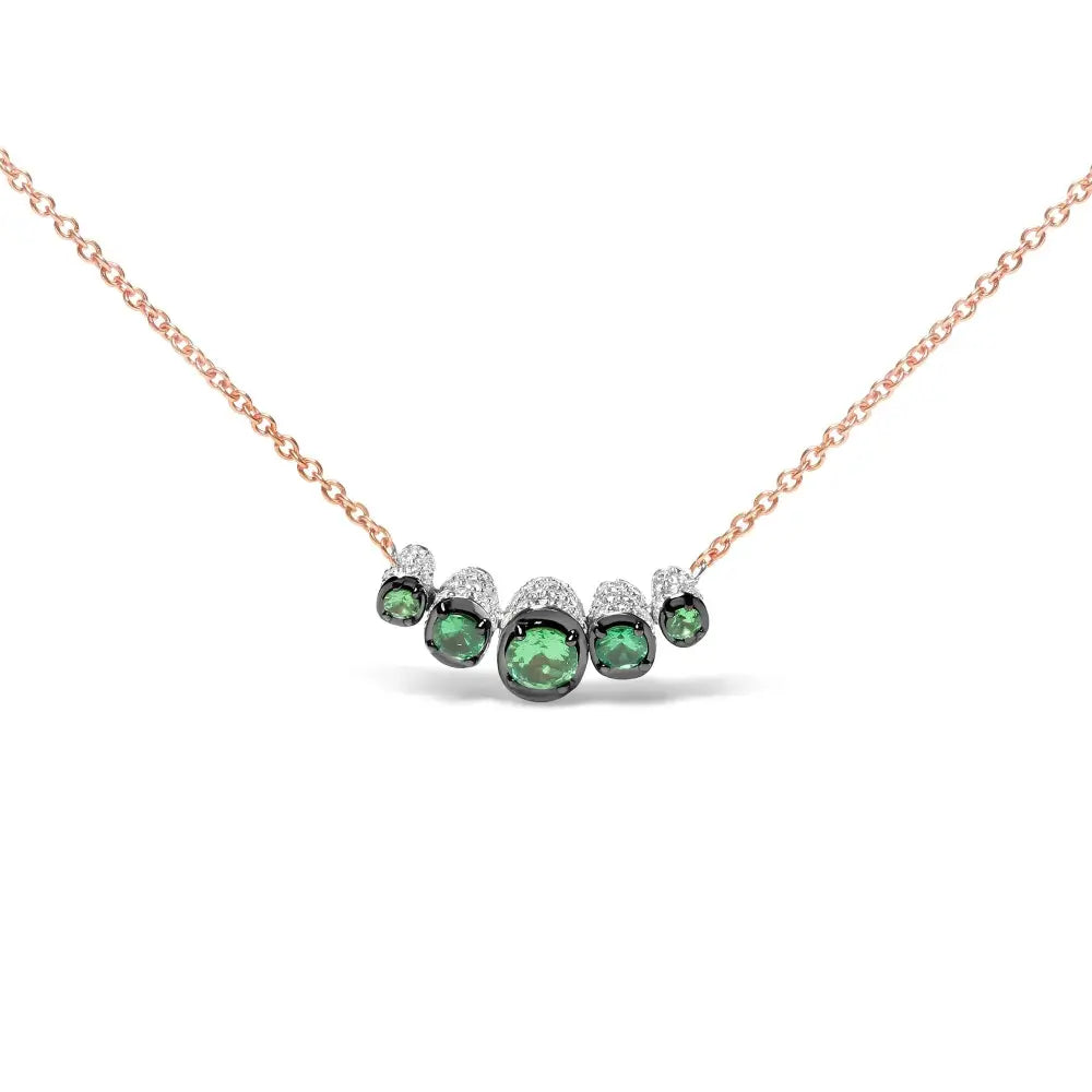 18k rose gold diamond and green tsavorite graduated curved choker necklace bijoux-nyc direct