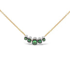18K Rose Gold 3/4 Cttw Pave Diamonds and Graduated Green Tsavorite Gemstone Curved Bar Choker Necklace (G-H Color, SI1-SI2 Clarity) - Adjustable up to 14" - 16.5" - Bijoux-NYC Direct
