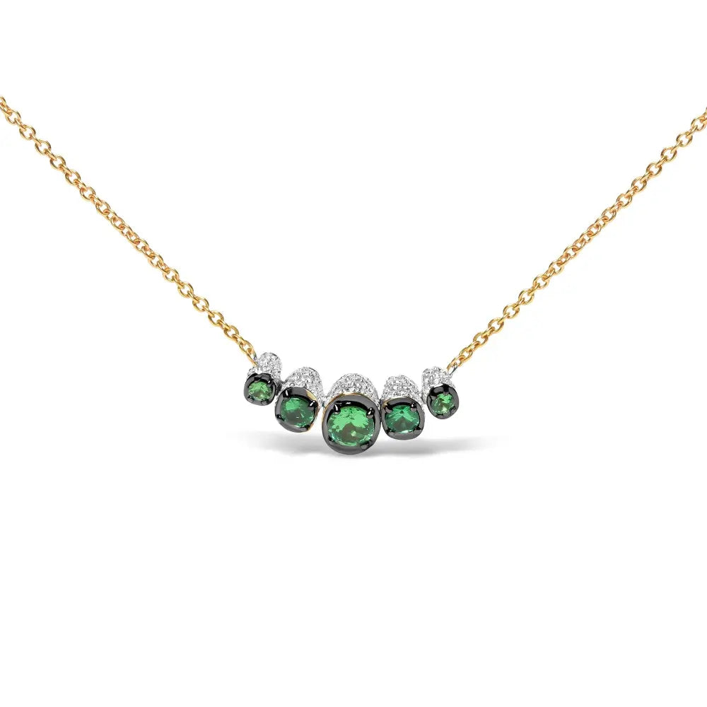 18K Rose Gold 3/4 Cttw Pave Diamonds and Graduated Green Tsavorite Gemstone Curved Bar Choker Necklace (G-H Color, SI1-SI2 Clarity) - Adjustable up to 14" - 16.5" - Bijoux-NYC Direct