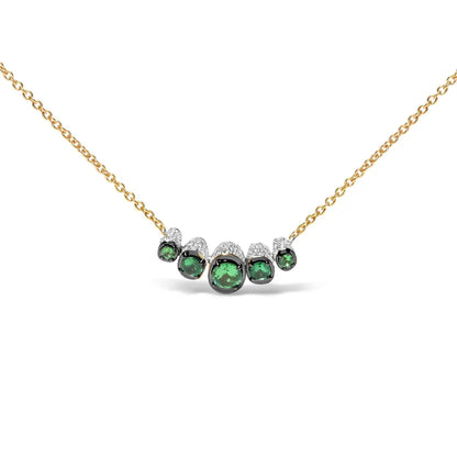 18K Rose Gold 3/4 Cttw Pave Diamonds and Graduated Green Tsavorite Gemstone Curved Bar Choker Necklace (G-H Color, SI1-SI2 Clarity) - Adjustable up to 14" - 16.5" - Bijoux-NYC Direct