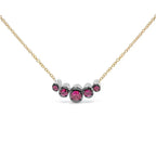18K Rose Gold 3/4 Cttw Pave Diamonds and Graduated Red Ruby Gemstone Curved Bar Choker Necklace (G-H Color, SI1-SI2 Clarity) - Adjustable up to 14" - 16.5" - Bijoux-NYC Direct