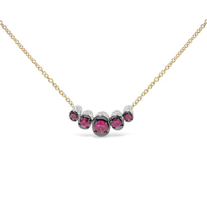 18K Rose Gold 3/4 Cttw Pave Diamonds and Graduated Red Ruby Gemstone Curved Bar Choker Necklace (G-H Color, SI1-SI2 Clarity) - Adjustable up to 14" - 16.5" - Bijoux-NYC Direct