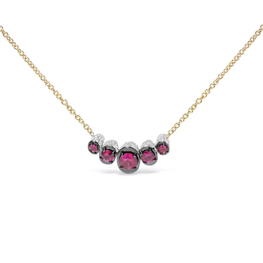 18K Rose Gold 3/4 Cttw Pave Diamonds and Graduated Red Ruby Gemstone Curved Bar Choker Necklace (G-H Color, SI1-SI2 Clarity) - Adjustable up to 14" - 16.5" - Bijoux-NYC Direct