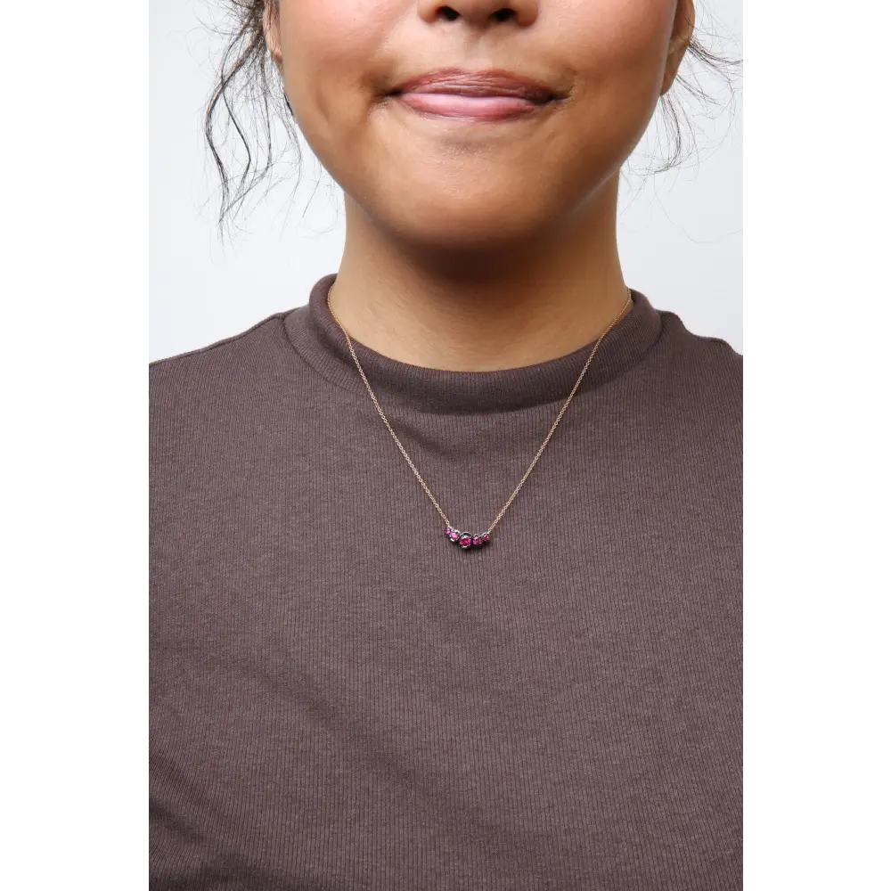18K Rose Gold 3/4 Cttw Pave Diamonds and Graduated Red Ruby Gemstone Curved Bar Choker Necklace (G-H Color, SI1-SI2 Clarity) - Adjustable up to 14" - 16.5" - Bijoux-NYC Direct