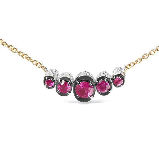 18K Rose Gold 3/4 Cttw Pave Diamonds and Graduated Red Ruby Gemstone Curved Bar Choker Necklace (G-H Color, SI1-SI2 Clarity) - Adjustable up to 14" - 16.5" - Bijoux-NYC Direct