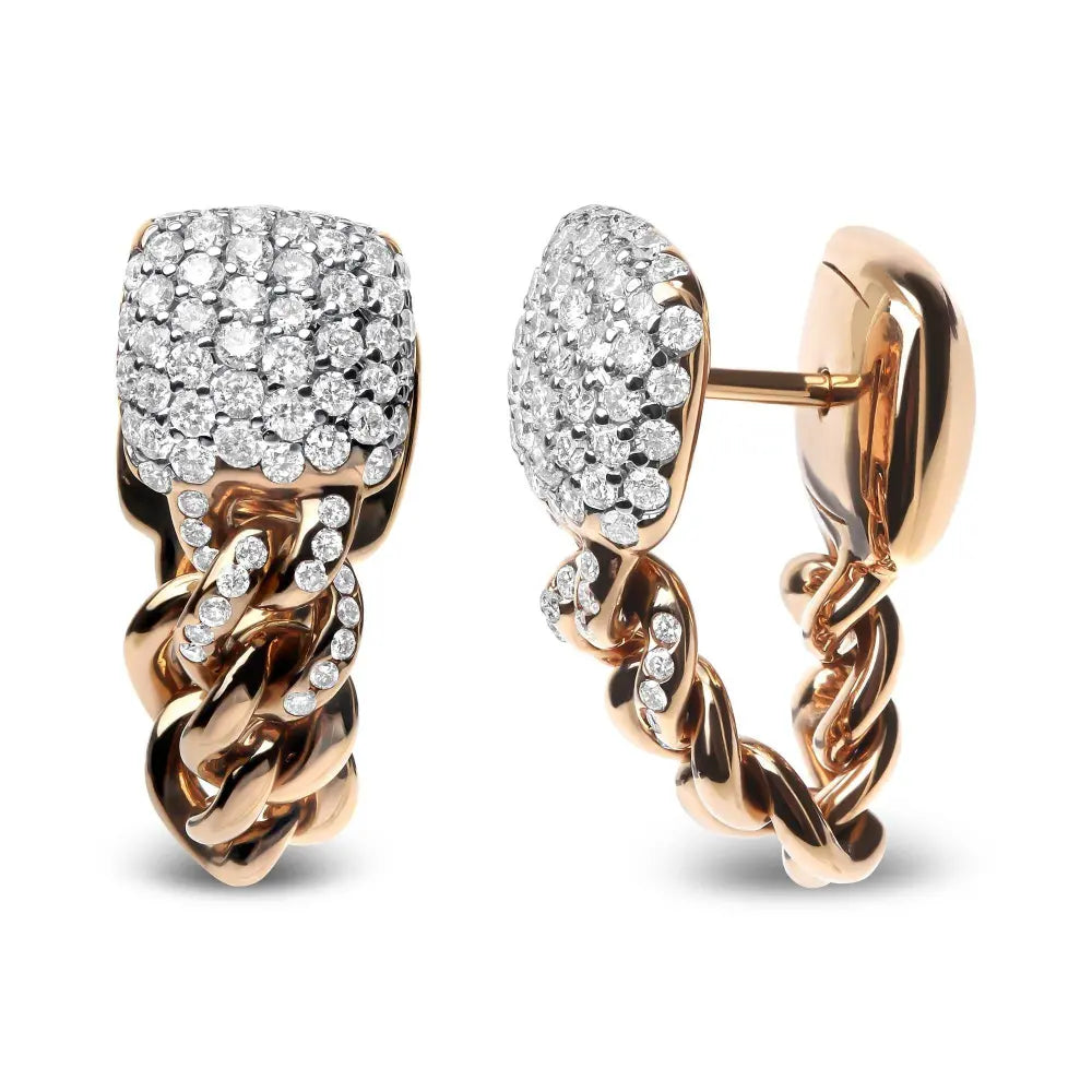 18K Rose Gold 3/4 Cttw Round Diamond Pave Cuban Chain Huggie Earrings (G-H Color, SI1-SI2 Clarity) - Bijoux-NYC Direct