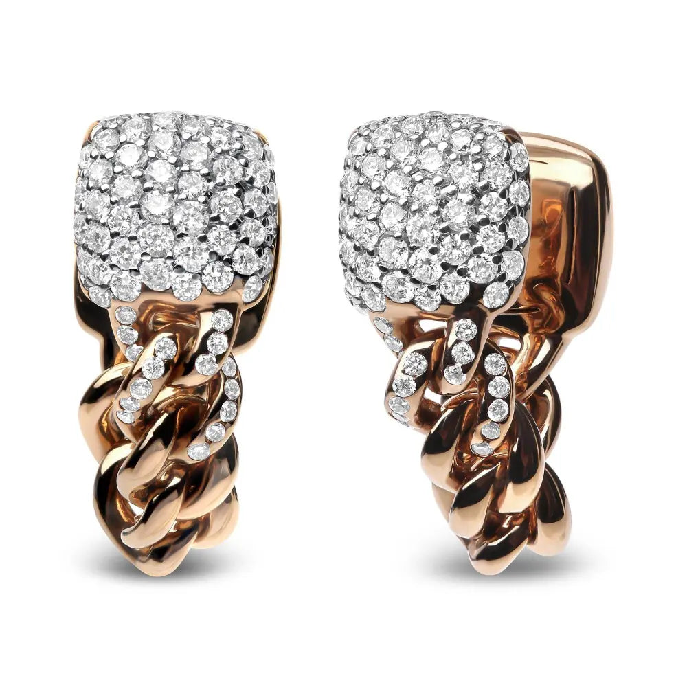 18K Rose Gold 3/4 Cttw Round Diamond Pave Cuban Chain Huggie Earrings (G-H Color, SI1-SI2 Clarity) - Bijoux-NYC Direct