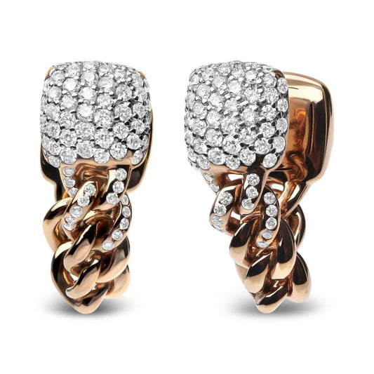 18K Rose Gold 3/4 Cttw Round Diamond Pave Cuban Chain Huggie Earrings (G-H Color, SI1-SI2 Clarity) - Bijoux-NYC Direct
