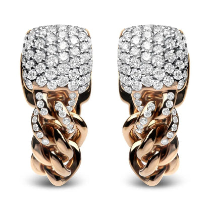 18K Rose Gold 3/4 Cttw Round Diamond Pave Cuban Chain Huggie Earrings (G-H Color, SI1-SI2 Clarity) - Bijoux-NYC Direct