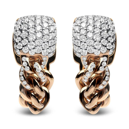 18K Rose Gold 3/4 Cttw Round Diamond Pave Cuban Chain Huggie Earrings (G-H Color, SI1-SI2 Clarity) - Bijoux-NYC Direct