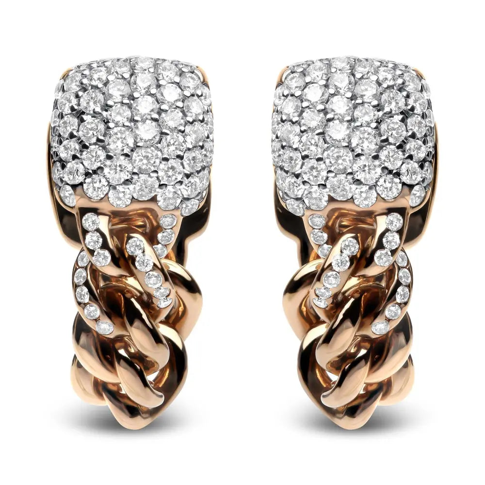 18k rose gold 3/4 cttw diamond cuban chain huggie earrings bijoux-nyc direct