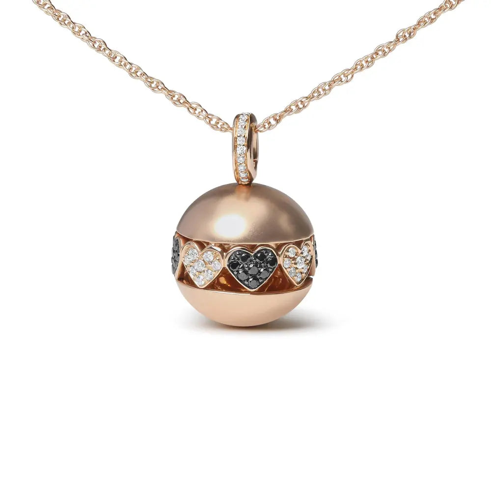 18K Rose Gold 3/8 Cttw Black and White Diamond Ball with Filigree Heart and Cluster Design 18" Pendant Necklace (Black and G-H Color, SI1-SI2 Clarity) - Bijoux-NYC Direct