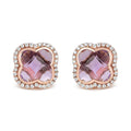 18k rose gold 11mm amethyst clover halo diamond stud earrings bijoux-nyc direct