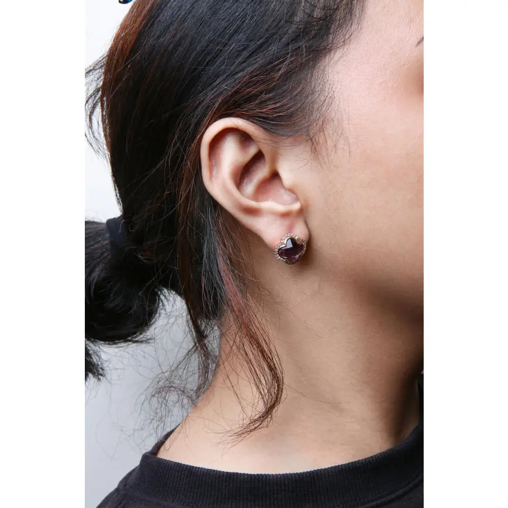 18k rose gold 11mm amethyst clover halo diamond stud earrings bijoux-nyc direct