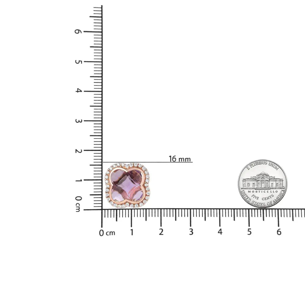 18K Rose Gold 3/8 Cttw Diamond and 11x11mm Clover-Cut Purple Amethyst Gemstone Clover Halo Stud Earrings (G-H Color, SI1-SI2 Clarity) - Bijoux-NYC Direct