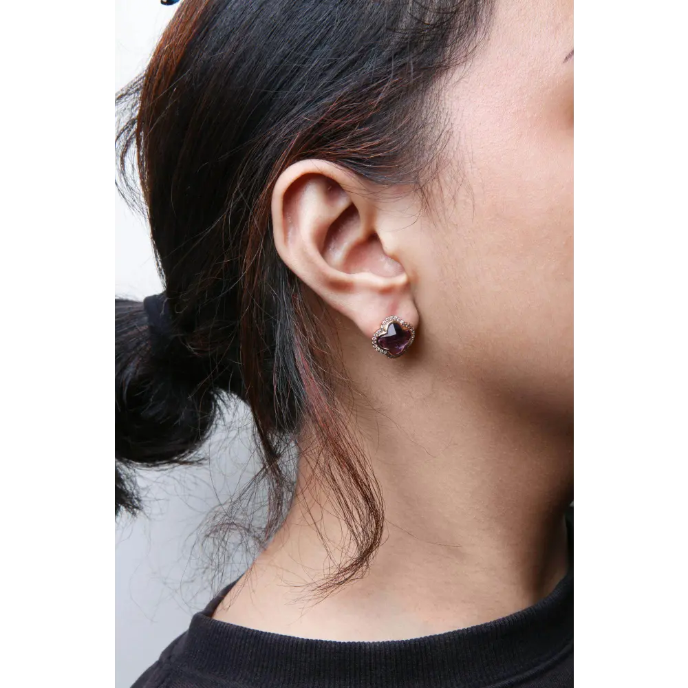 18K Rose Gold 3/8 Cttw Diamond and 11x11mm Clover-Cut Purple Amethyst Gemstone Clover Halo Stud Earrings (G-H Color, SI1-SI2 Clarity) - Bijoux-NYC Direct