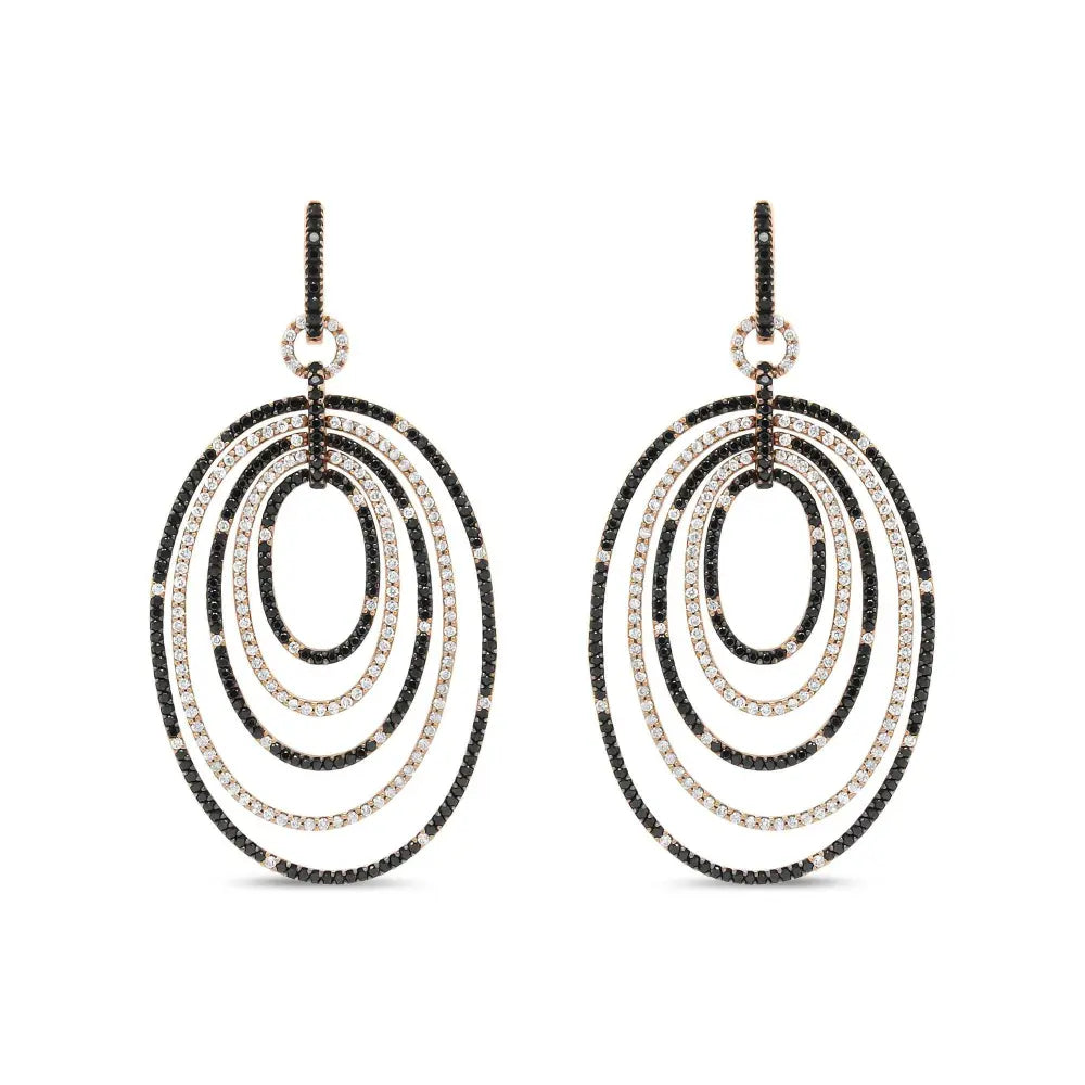 18K Rose Gold 5.00 Cttw Round Black and White Diamond Graduated Hoop Dangle Earrings (Black and F-G Color, VS1-VS2 Clarity) - Bijoux-NYC Direct