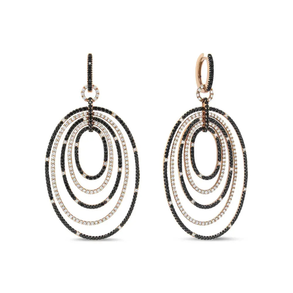 18K Rose Gold 5.00 Cttw Round Black and White Diamond Graduated Hoop Dangle Earrings (Black and F-G Color, VS1-VS2 Clarity) - Bijoux-NYC Direct
