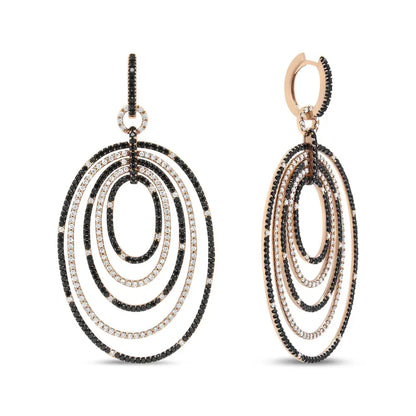 18K Rose Gold 5.00 Cttw Round Black and White Diamond Graduated Hoop Dangle Earrings (Black and F-G Color, VS1-VS2 Clarity) - Bijoux-NYC Direct