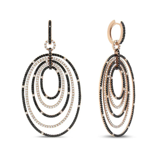 18K Rose Gold 5.00 Cttw Round Black and White Diamond Graduated Hoop Dangle Earrings (Black and F-G Color, VS1-VS2 Clarity) - Bijoux-NYC Direct