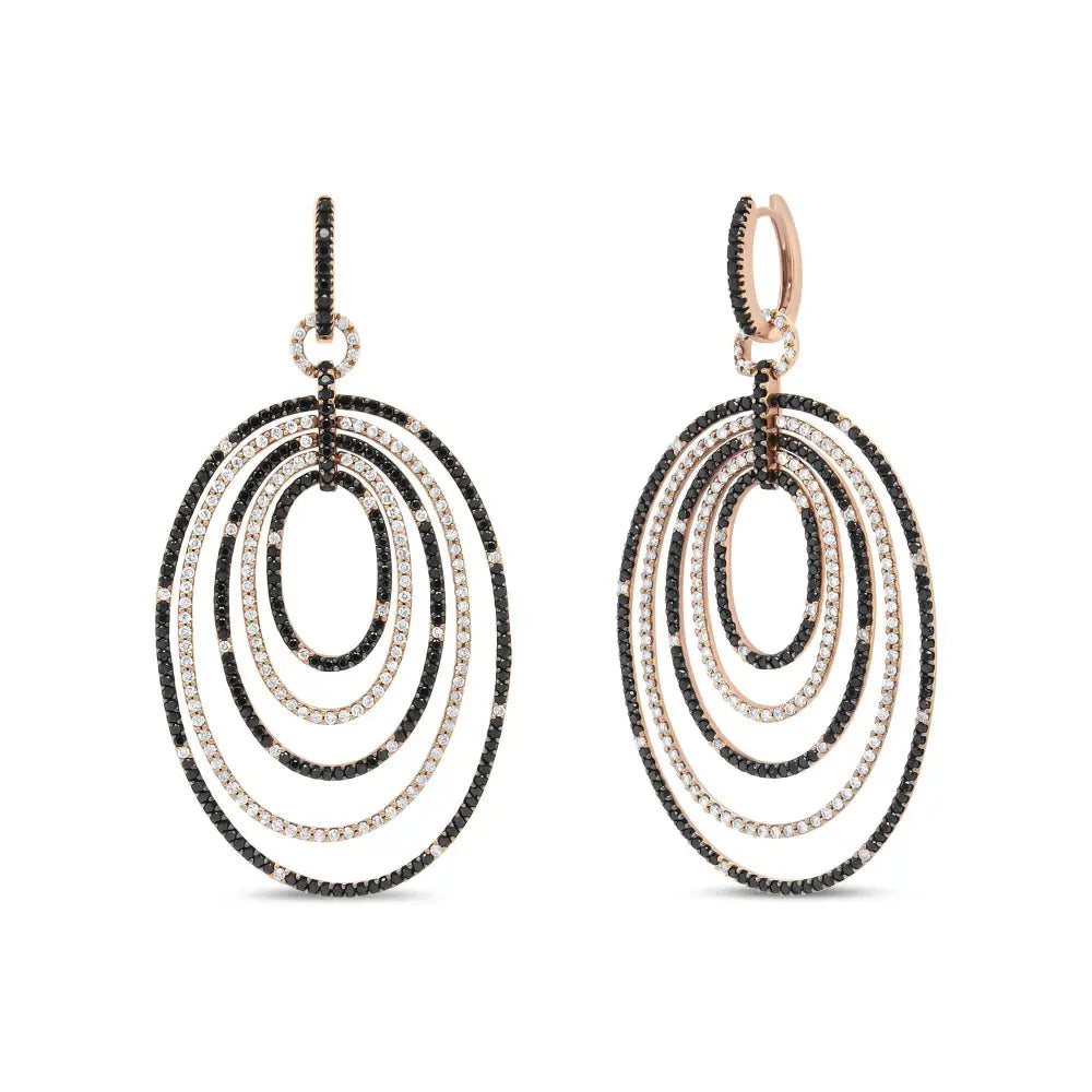 18K Rose Gold 5.00 Cttw Round Black and White Diamond Graduated Hoop Dangle Earrings (Black and F-G Color, VS1-VS2 Clarity) - Bijoux-NYC Direct