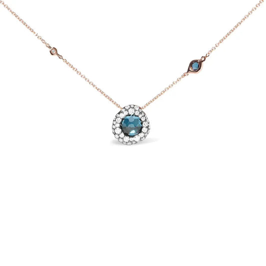 18K Rose Gold 5/8 Cttw Diamond and London Blue Topaz Gemstone Bezel-Set Cluster 18" Station Necklace (G-H Color, SI1-SI2 Clarity) - Adjustable up to 16" - 18" - Bijoux-NYC Direct