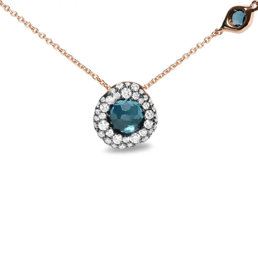 18K Rose Gold 5/8 Cttw Diamond and London Blue Topaz Gemstone Bezel-Set Cluster 18" Station Necklace (G-H Color, SI1-SI2 Clarity) - Adjustable up to 16" - 18" - Bijoux-NYC Direct