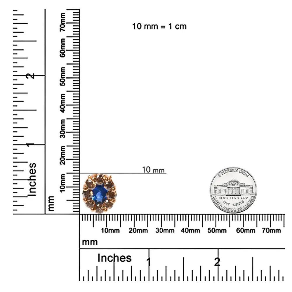 18K Rose Gold 5/8 Cttw White and Brown Diamond Accent and 7 x 4mm Oval Blue Sapphire Gemstone Statement Halo Cluster Pendant Necklace (Brown and G-H Color, SI1-SI2 Clarity) - Adjustable up to 16" - 18" - Bijoux-NYC Direct