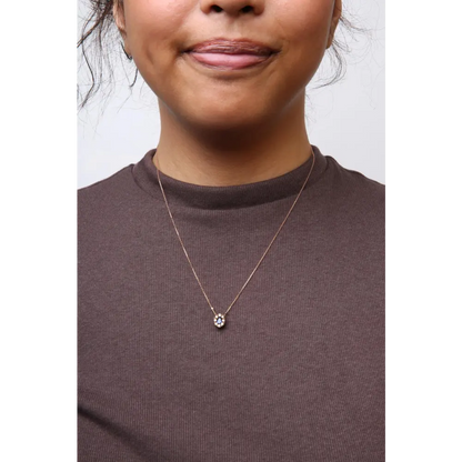 18K Rose Gold 5/8 Cttw White and Brown Diamond Accent and 7 x 4mm Oval Blue Sapphire Gemstone Statement Halo Cluster Pendant Necklace (Brown and G-H Color, SI1-SI2 Clarity) - Adjustable up to 16" - 18" - Bijoux-NYC Direct