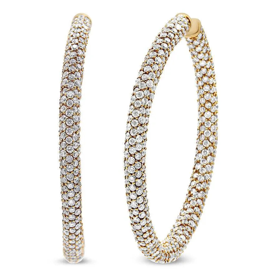18K Rose Gold 6.90 Cttw Pave Set Diamond Inside Out Eternity Hoop Earrings (F-G Color, VS1-VS2 Clarity) - Bijoux-NYC Direct