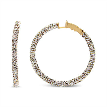 18K Rose Gold 6.90 Cttw Pave Set Diamond Inside Out Eternity Hoop Earrings (F-G Color, VS1-VS2 Clarity) - Bijoux-NYC Direct