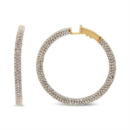 18K Rose Gold 6.90 Cttw Pave Set Diamond Inside Out Eternity Hoop Earrings (F-G Color, VS1-VS2 Clarity) - Bijoux-NYC Direct