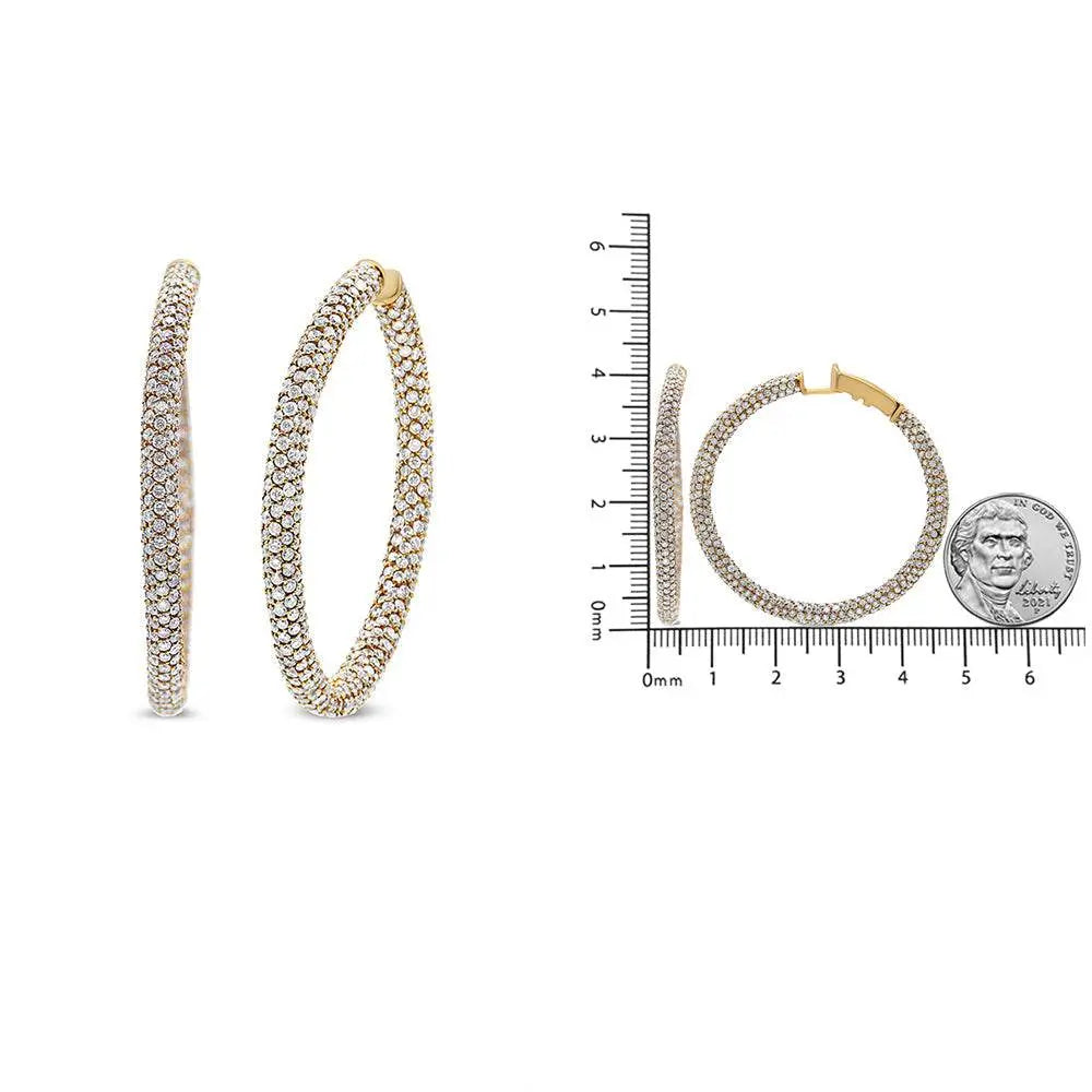18K Rose Gold 6.90 Cttw Pave Set Diamond Inside Out Eternity Hoop Earrings (F-G Color, VS1-VS2 Clarity) - Bijoux-NYC Direct