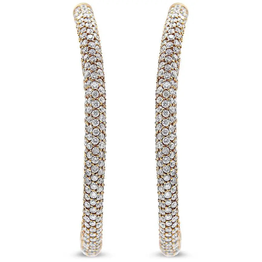 18K Rose Gold 6.90 Cttw Pave Set Diamond Inside Out Eternity Hoop Earrings (F-G Color, VS1-VS2 Clarity) - Bijoux-NYC Direct